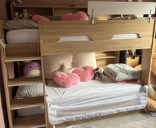 Kids bunk bed with shelving