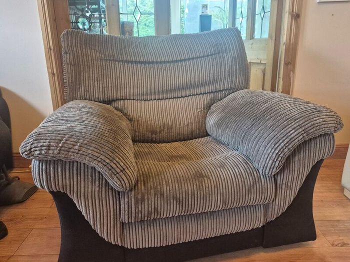 Premium cream leather Sofa-3 seater. 1 grey Chair
