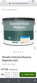 Woodies 15 litre Magnolia Masonry paint.