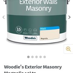 Woodies 15 litre Magnolia Masonry paint.