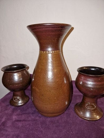 Vintage Australian Bendigo Pottery wine goblets and carafe