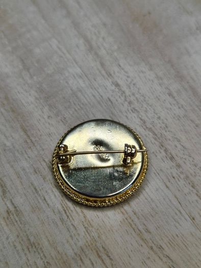 Vintage Italian Micro Mosaic Floral Brooch Gold Tone Round Stamped Italy