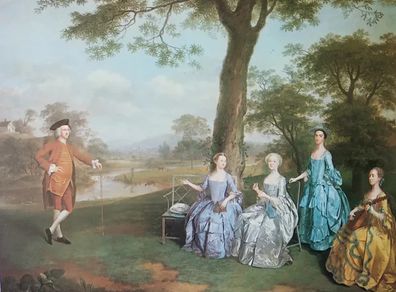 An Original Rare Antique Print from Picture Relics - Edward Rookes Leeds and his family by ARTHUR DEVIS (1760)