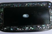 Mid 1800s Victorian Black Lacquer Papier Mache Abalone Inlay Snuff Box