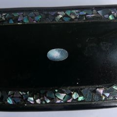 Mid 1800s Victorian Black Lacquer Papier Mache Abalone Inlay Snuff Box
