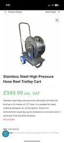 Stainless Steel High Pressure Hose Reel Trolley Cart