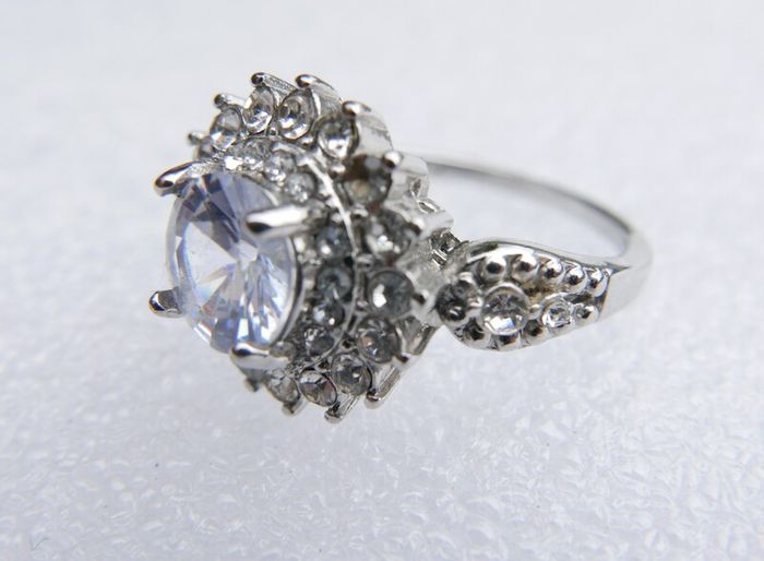 Vintage 925 Sterling Silver Flower Cz Cluster Ring size U - 5,4g