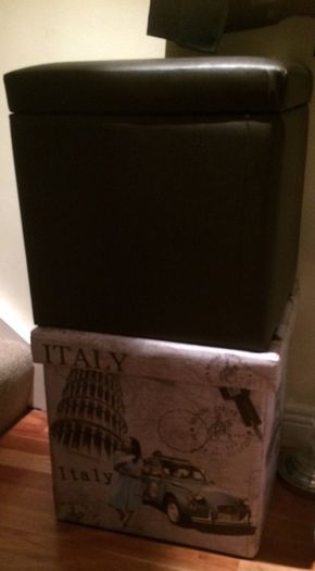 storage boxes and two seats