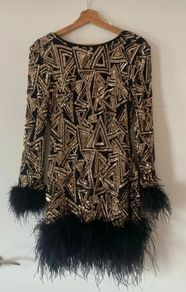 Sequin dress with fur