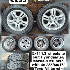 5x114.3 Wheels to suit Hyundai/Kia/ Mazda/Mitsubishi with 4x 235/60/16" Toyo All terrain tyres.
