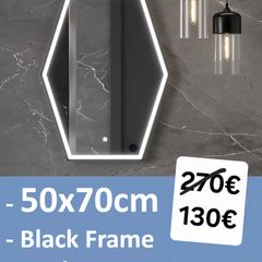 LED Bathroom Mirror 50x70cm Antifog Black Frame