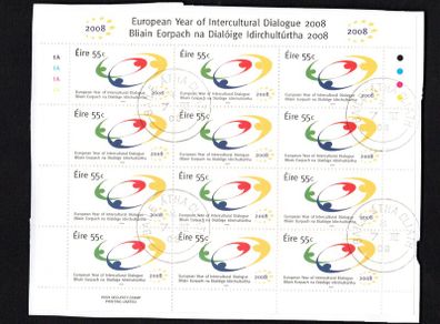 2008 Ireland European Year of Intercultural Dialogue Stamp Sheetlet Plate 1A1A1A1A  Fine CDS Used with Dublin cancel of 26th June 2009 (First day of issue)