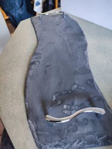 LOVELY Natural Slate Serving Tray Chrome Antler Handles