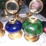 4 Beautiful Old Mirror Blue, Green, Brown Glass Oil Lamps, Postage Available Image 3