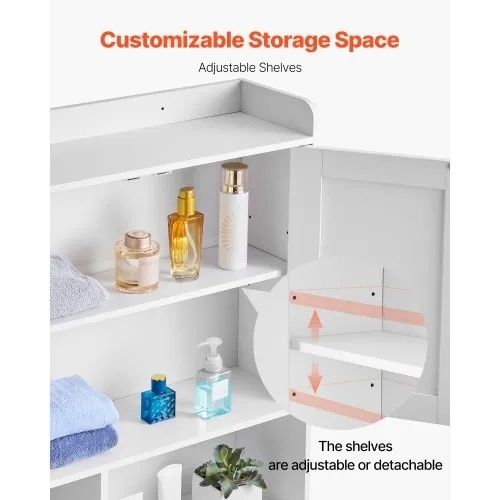 Over The Toilet Storage Cabinet, 168 cm Height Bathroom Storage Organizer with Double Door and Adjustable Shelf, Bathroom Space Saver