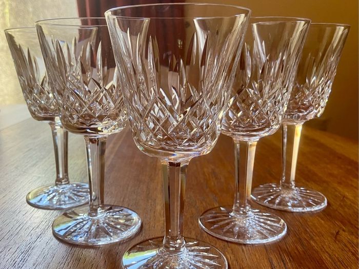 Five Waterford Crystal Lismore Wine Glasses, 1960s.