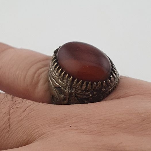 Ancient Brass Handmade With  Eyes Agate Gemstone Ring