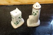 salt and pepper carrigaline pottery,cork Ireland shamrock set gold rim ,nice condition,buyer collects or pays postage thank you, sold as is
