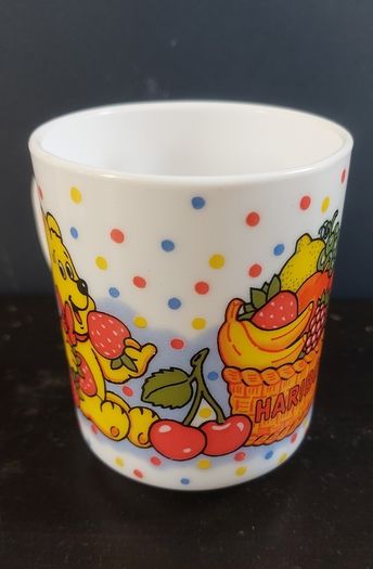 Vintage Rare Collectable Arcopal France Childrens Milk Glass Dining Set with Haribo Sweets Motifs, Consisting of A Mug, Cereal Bowl and 20cm Plate, circa 1970
