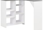 Bar Table with Moveable Shelf White 138x40x120 cm