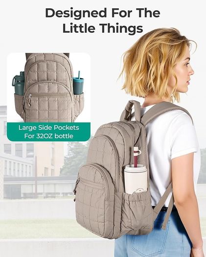 College Backpack Women, Travel School Bags Quilted Casual Daypack, Water-Resistant Rucksack Bag for Teenage Girls Boys Lightweight Bookbag for 15.6 Inch Laptop