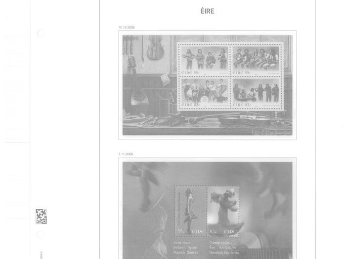 2008 Ireland Davo Supplement Stamp Pages. Includes Pages 148, 149, 150, 151, 151a (Christmas Booklet) and B45, B46 & B47 (Miniature) Sheets Pages include illustrations of stamps and mounts
