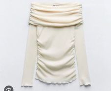 Zara ruched cotton fine knit top off the shoulder size S