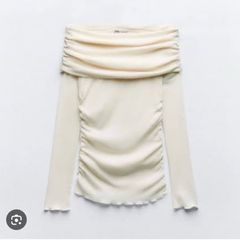 Zara ruched cotton fine knit top off the shoulder size S