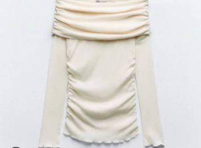 Zara ruched cotton fine knit top off the shoulder size S