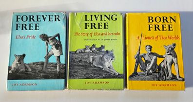 Joy Adamson Hardback Books - Born Free - Forever Free - Living Free - Vintage Wildlife Books