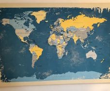 Large World Map Canvas Wall Art Blue Vintage Distressed Travel Map