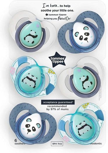 Anytime Soothers, Symmetrical Orthodontic Design, BPA-Free Silicone, 6-18m, Pack of 6 Dummies