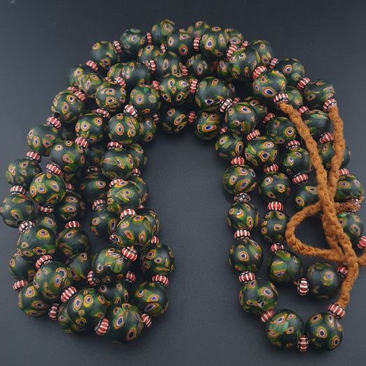 Antique Venetian Style Gabri Eyes & Chevron Glass Beads Necklace Strands