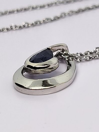 Blue Sapphire Pendant with Chain (Size 20) in Rhodium Overlay Sterling Silver 1.000 Ct.
