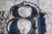 Antique RIC Darby Irish 8 Handcuffs 1900 1922. Garda Siochana Whistle &amp; Chain c.1922 1950s. Kerry
