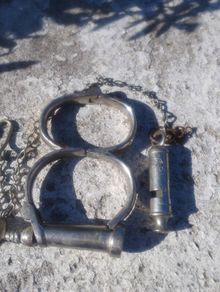 Antique RIC Handcuffs 1900 1922. Garda Siochana Whistle & Chain c.1922 1950s. Kerry