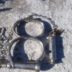 Antique RIC Handcuffs 1900 1922. Garda Siochana Whistle & Chain c.1922 1950s. Kerry