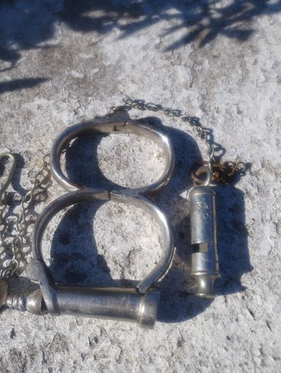 Antique RIC Handcuffs 1900 1922. Garda Siochana Whistle & Chain c.1922 1950s. Kerry