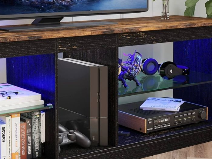 TV Stand Cabinet 140CM Modern TV Unit with Glass Shelf RGB LED Lighted for 65" TVs TV Entertainment Unit with Ambient Lights for Living Room Bedroom (FREE POSTAGE)