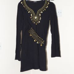 Black & Gold Tunic Top with Charms