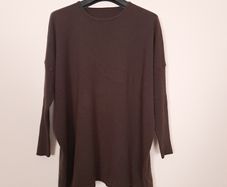 Chocolate Brown Oversized Batwing Sleeve Ribbed Knit Slouchy Wool Cashmere Jumper 14-16UK/42-44EU