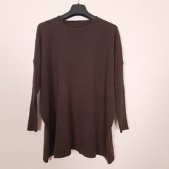 Chocolate Brown Oversized Batwing Sleeve Ribbed Knit Slouchy Wool Cashmere Jumper 14-16UK/42-44EU