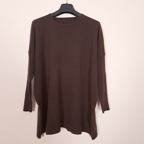 Chocolate Brown Oversized Batwing Sleeve Ribbed Knit Slouchy Wool Cashmere Jumper 14-16UK/42-44EU