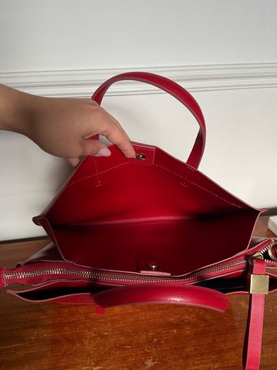 Zara Red Faux Leather Tote handbag Size M