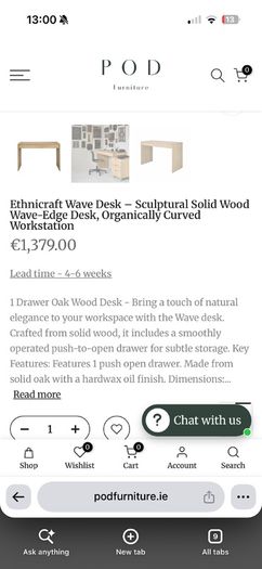 Ethnicraft solid oak desk and stool