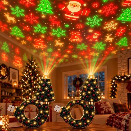 Christmas Tree Projector Night Light 6 Scenes 2 Pack