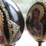 Vintage Christian Painted Wooden Brown Egg with Icon of the Mother of God H-7" Image 6