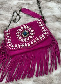 Suede Pink Shoulder Bag with chain strap