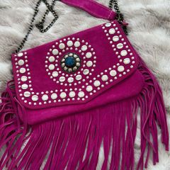 Suede Pink Shoulder Bag with chain strap