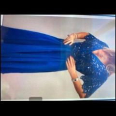 Beautiful blue dress with bespoke headpiece
